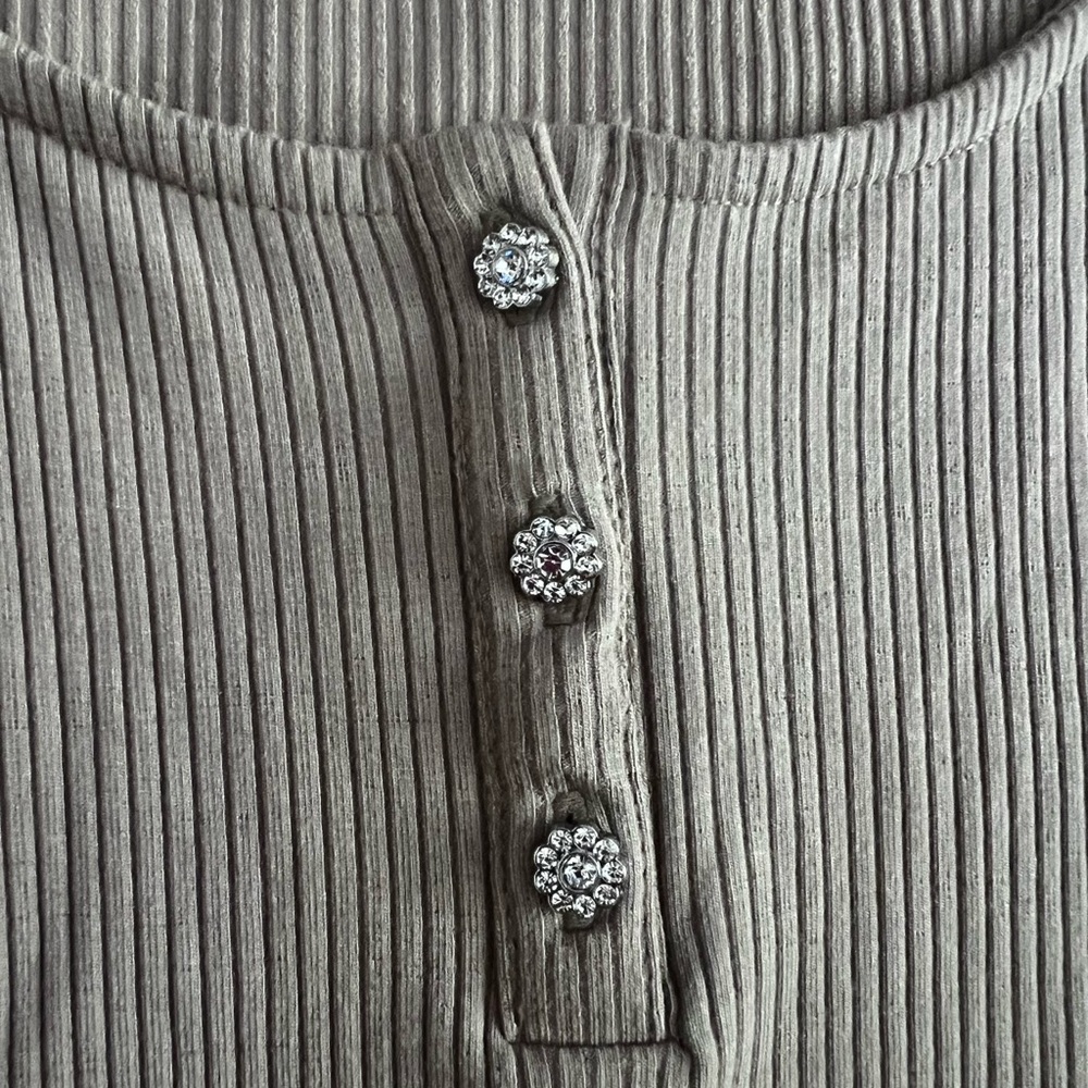 Brown Ribbed GUESS Top with Rhinestone Detail - Picture 3 of 4